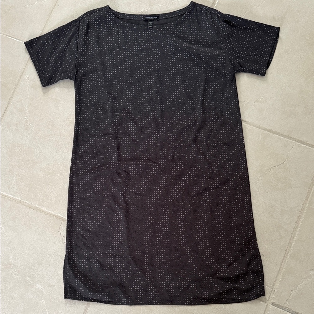 Eileen Fisher Black Mini Dress with Subtle Dots